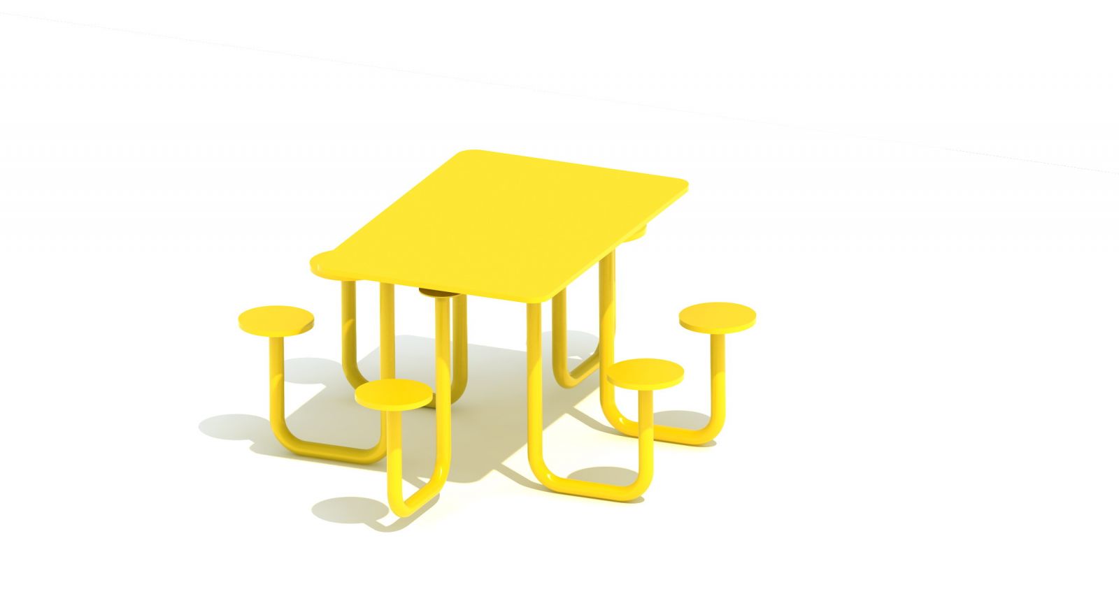 Picknicktafel lang - geel - kleurrijk - picknicktafel - 6 zitplekken - ronde stoelen - comfortabel - buiten