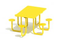 Picknicktafel lang - geel - kleurrijk - picknicktafel - 6 zitplekken - ronde stoelen - comfortabel - buiten