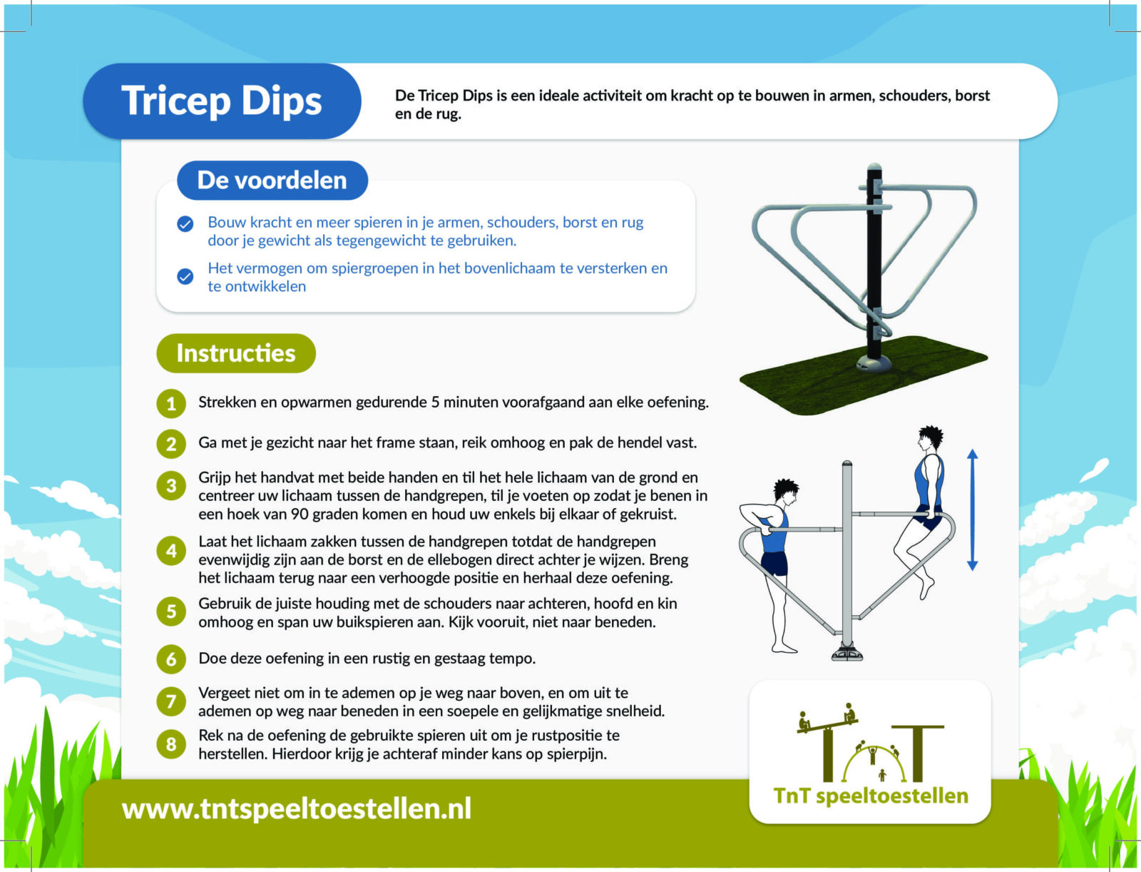 instructiebord bij outdoor fitnesstoestel Tricep Dips