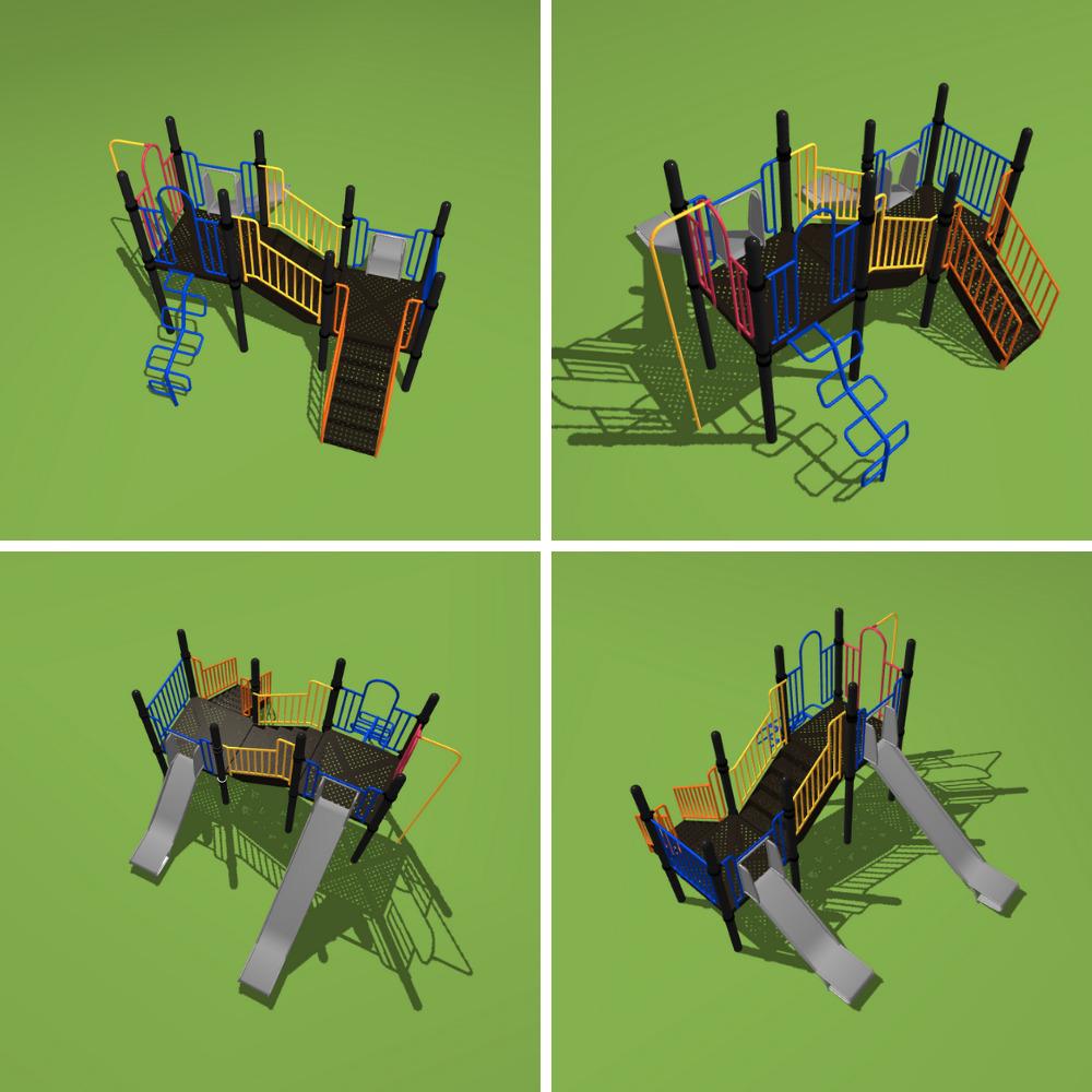 de ontwerpen gemaakt in de TnT 3D-ontwerper van het speeltoestel in het Oostrikpark Deventer